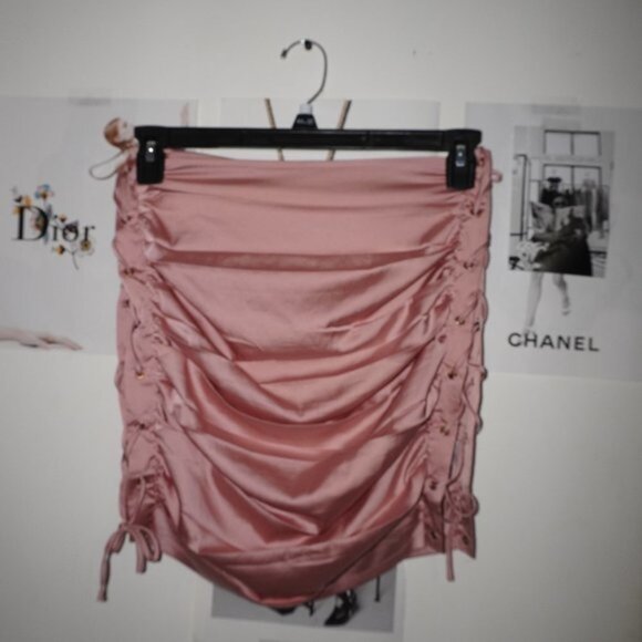 Pink Satin Scrunched Mini Skirt - Picture 4 of 4